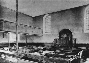 Old Interior photograph of the historic Cote Baptist Chapel.
