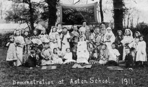 Old photograph of Baptist Missionary Society demonstration at Aston School in 1911.