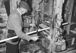 Historic photo of hurdle making in the parish of Aston, with Walter Long.