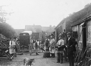 Historic photograph of men working at Long’s wheelwright yard in Aston.