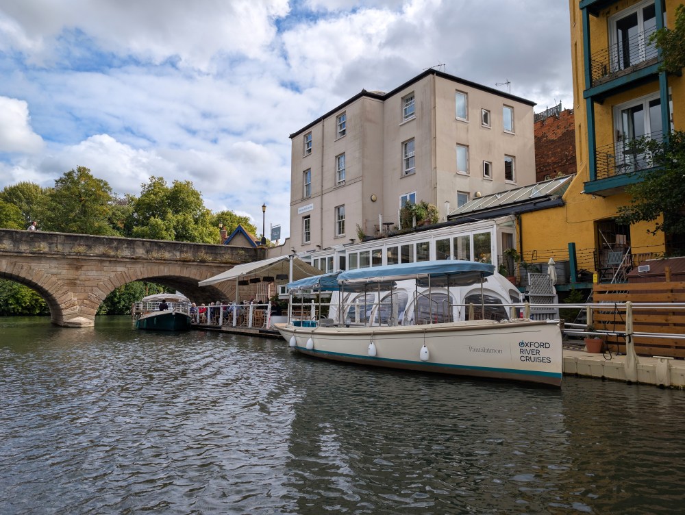 Pier at Oxford River Cruises with boat moored along side