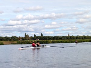Double and single sculls on the Thames at Port Meadow