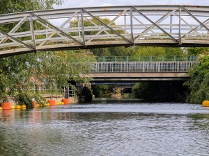 View looking down Sheepwash Channel towards Castle Mill Stream, Oxford Canal and Rewley Road Railway Swing Bridge